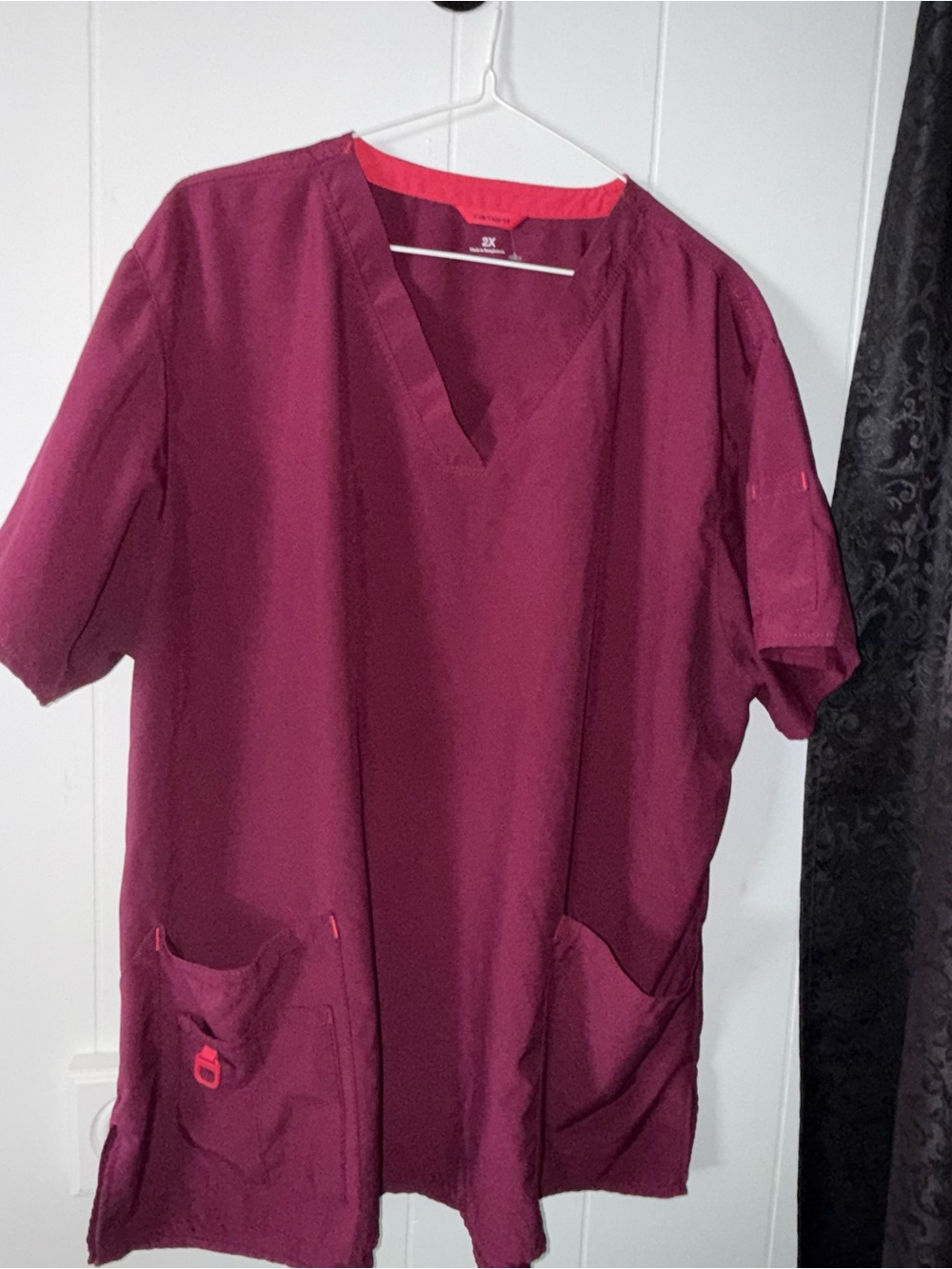 Carhartt Women's V-Neck Scrub Top - Burgundy with Red Trim
